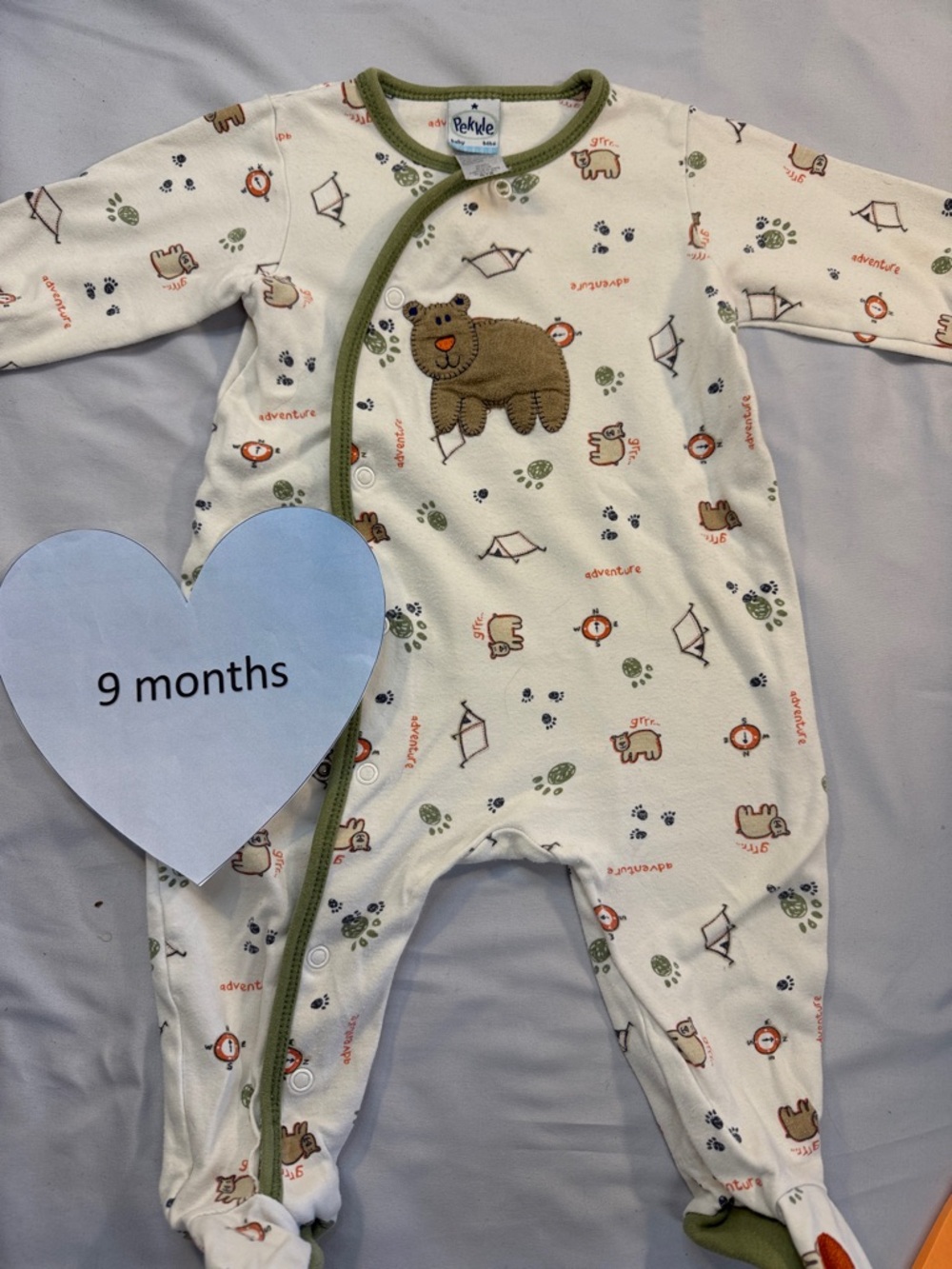 Pekkle Adorable Bear Print Kids One Piece sleeper/romper